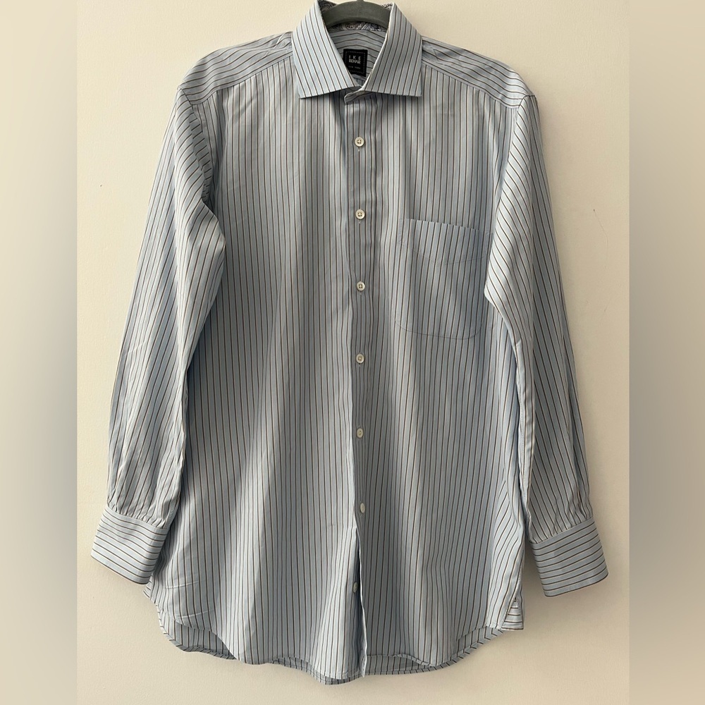 Ike Behar Men’s 15.5R Blue Stripe 100% Cotton Dress Shirt
